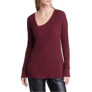 Open edit Asymmetric v neck ribbed tunic sweater medium Burgundy tannin NWOT